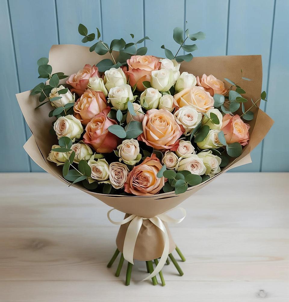 Букет цветов из: Альстромерии и Розы в Романовке