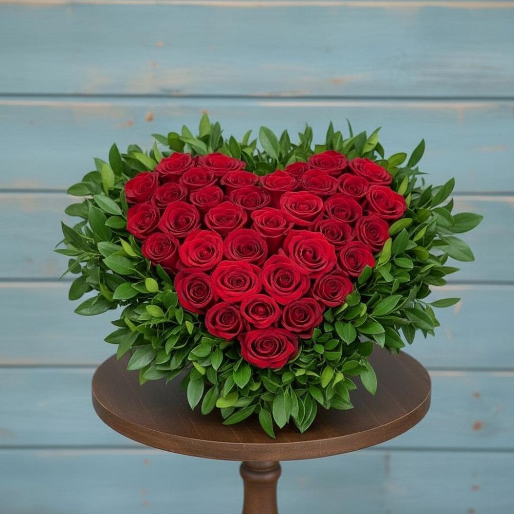 Цветочная композиция из Розы в виде сердца в Романовке