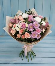 Букет цветов из:  Хризантемы, Розы и Альстромерии в Романовке